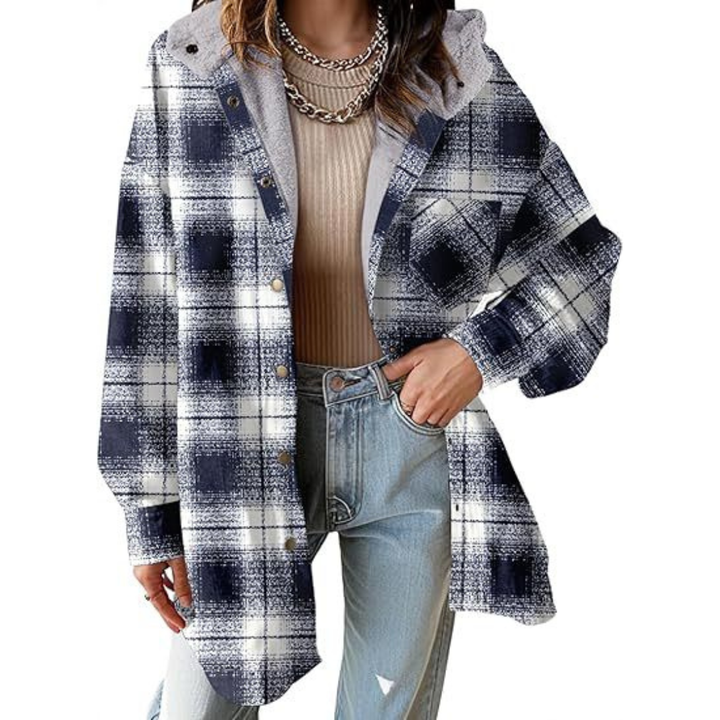 Linda - Relaxed Fit Hooded Plaid Jacket