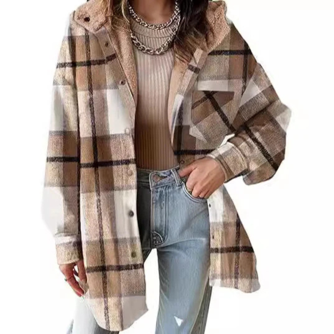 Linda - Relaxed Fit Hooded Plaid Jacket