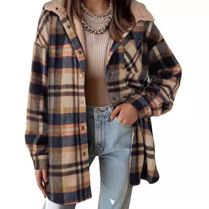 Linda - Relaxed Fit Hooded Plaid Jacket