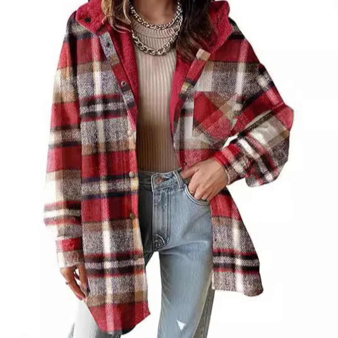 Linda - Relaxed Fit Hooded Plaid Jacket