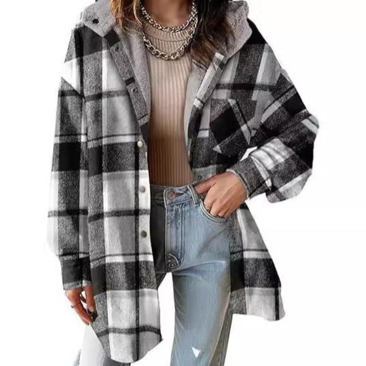 Linda - Relaxed Fit Hooded Plaid Jacket