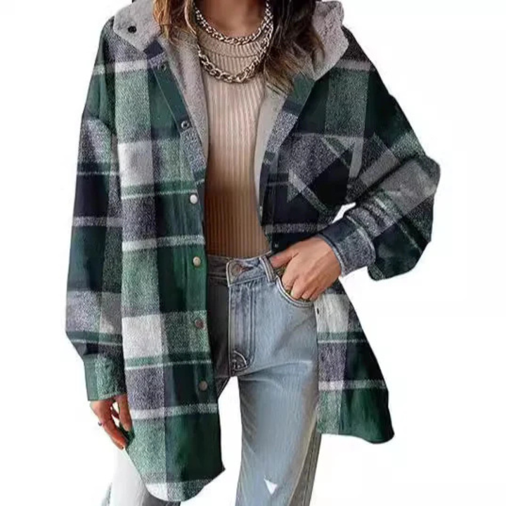 Linda - Relaxed Fit Hooded Plaid Jacket