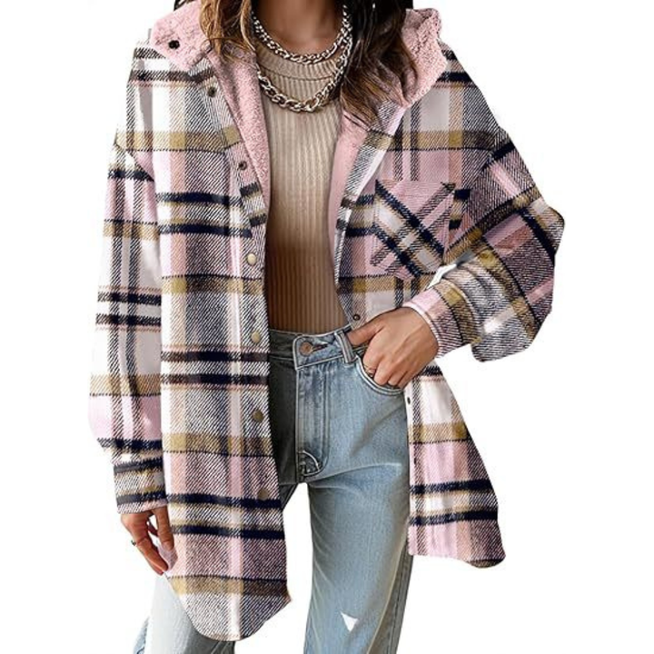 Linda - Relaxed Fit Hooded Plaid Jacket