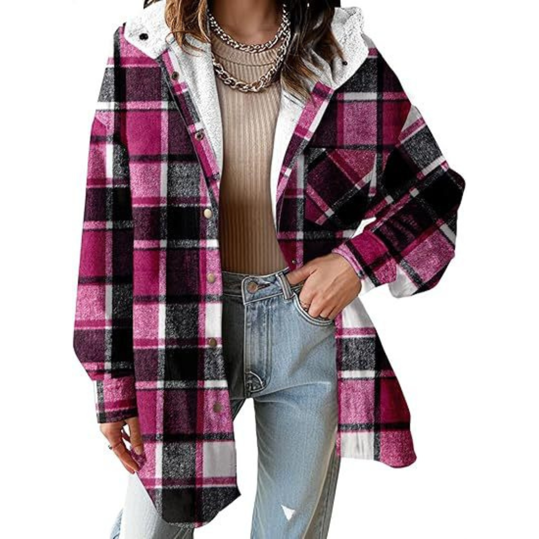 Linda - Relaxed Fit Hooded Plaid Jacket