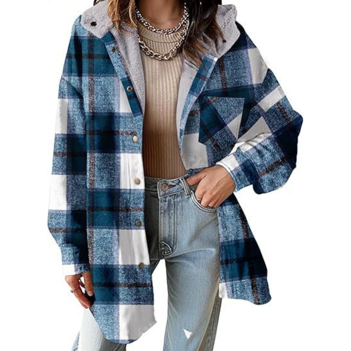Linda - Relaxed Fit Hooded Plaid Jacket