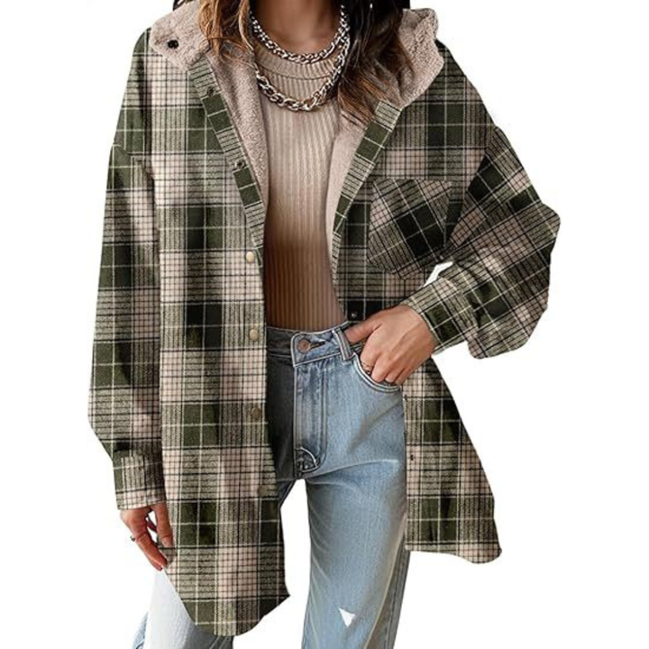 Linda - Relaxed Fit Hooded Plaid Jacket