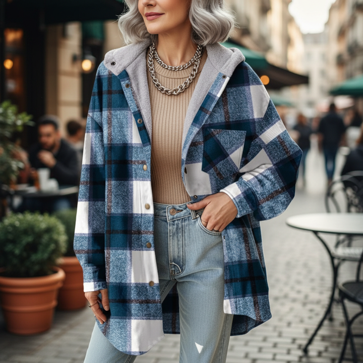 Linda - Relaxed Fit Hooded Plaid Jacket