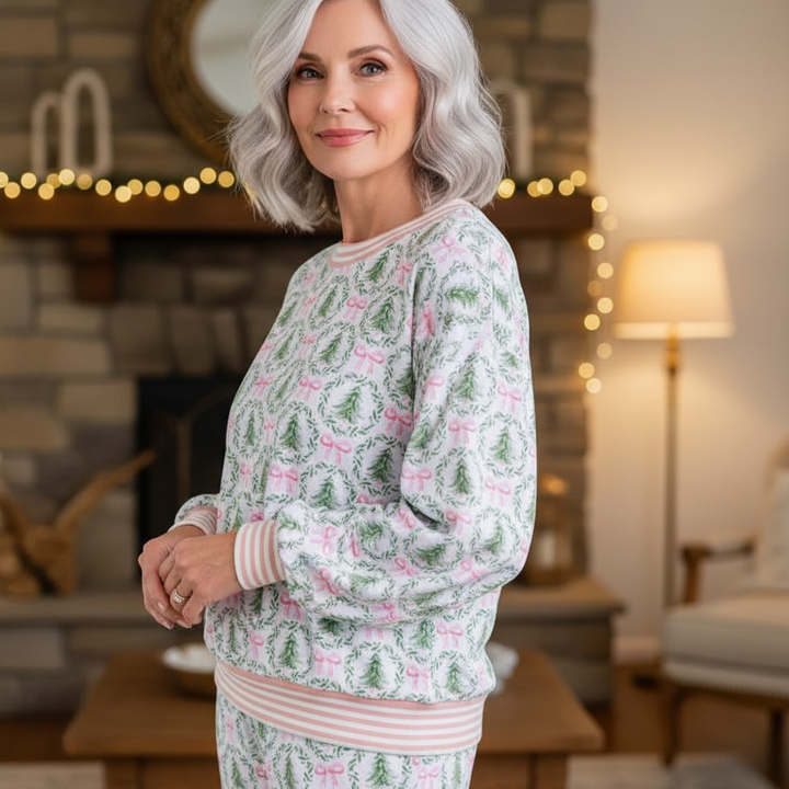 AUBREY - Cozy Christmas Bow Print Loungewear Set
