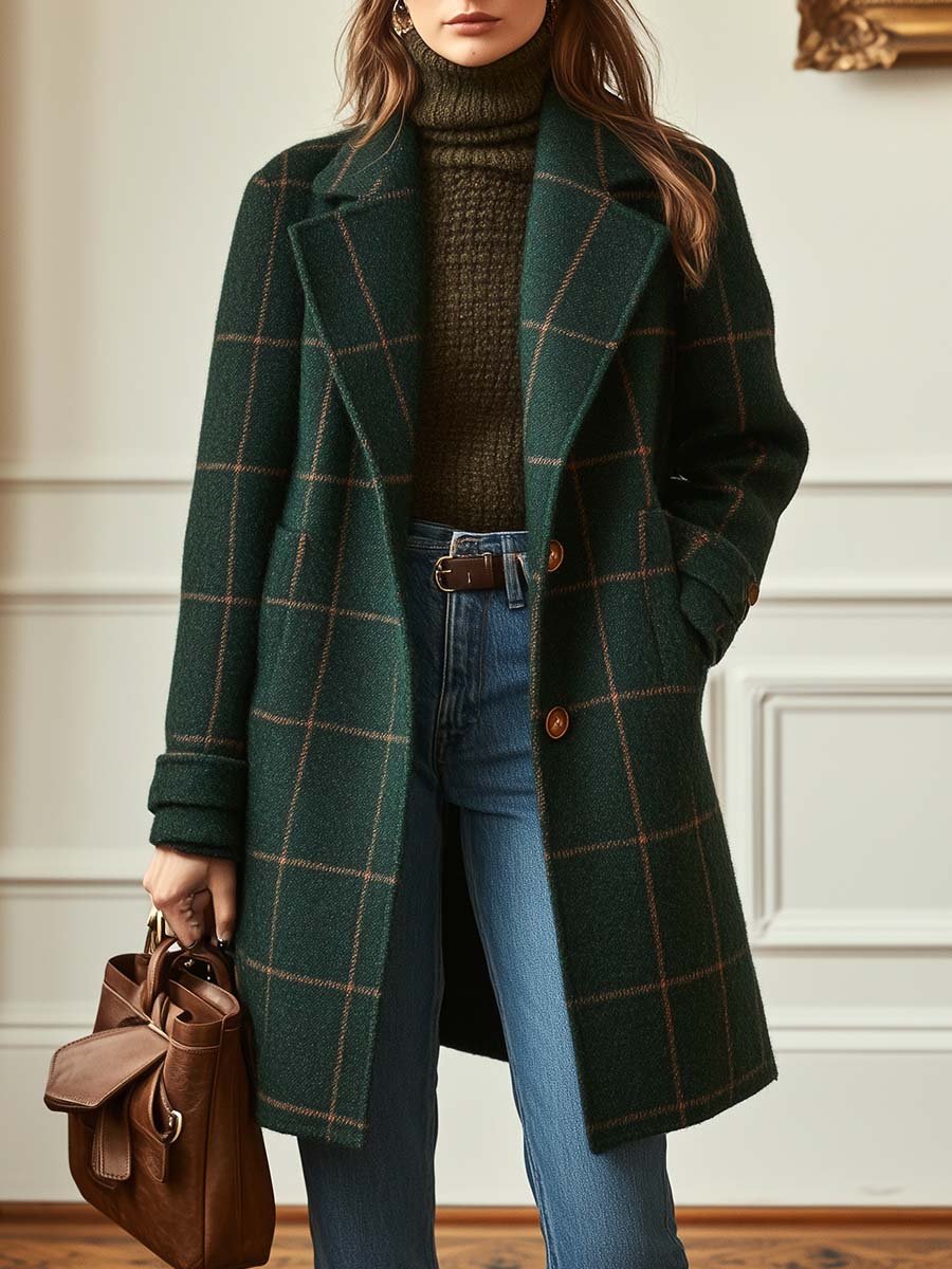 Catherine -Elegant Plaid Coat